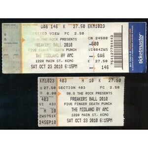 2010 Five Finger Death Punch Sevendust Concert Ticket Stub Kansas City MO